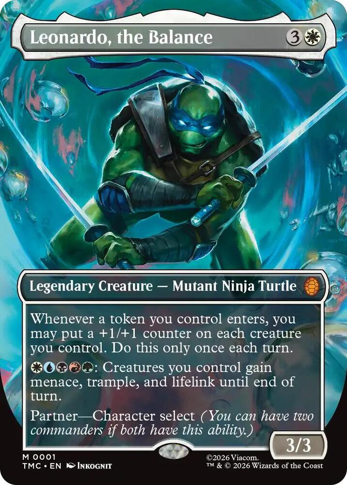Leonardo, the Balance (0001) (Borderless)-Commander: Teenage Mutant Ninja Turtles-M-Foil