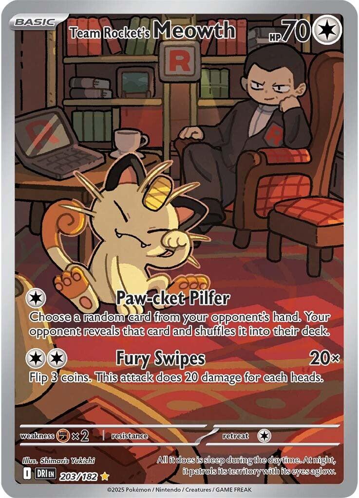 Team Rocket's Meowth - 203/182-SV10: Destined Rivals-Illustration Rare-Holofoil