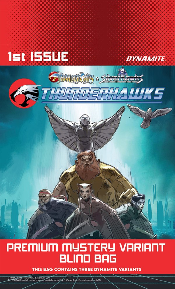 THUNDERCATS X SILVERHAWKS THUNDERHAWKS #1 Opened Blind Bag Cover, Black & White Variant