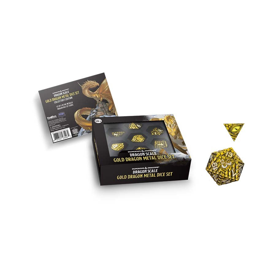 FANROLL: DUNGEONS AND DRAGONS: DRAGON SCALE METAL DICE SET: GOLD (7CT POLY SET)
