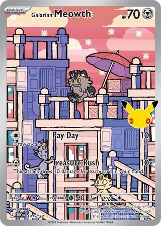Galarian Meowth - 141/128-ME: 30th Celebration-Illustration Rare-Holofoil