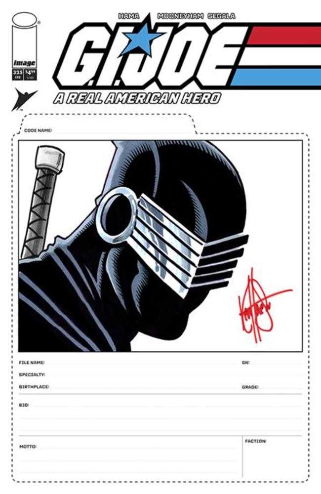Df G.I. Joe A Real American Hero #325 Blank File Card Variant Signed And Remarked By Ken Haeser With A Snake Eyes Sketch