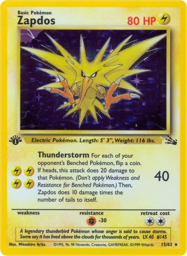 Zapdos (15)-Fossil-Holo Rare-Unlimited Holofoil
