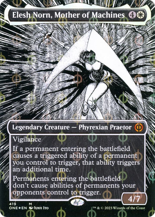 Elesh Norn, Mother of Machines (Borderless) (Step-and-Compleat Foil)-Phyrexia: All Will Be One-M-Foil
