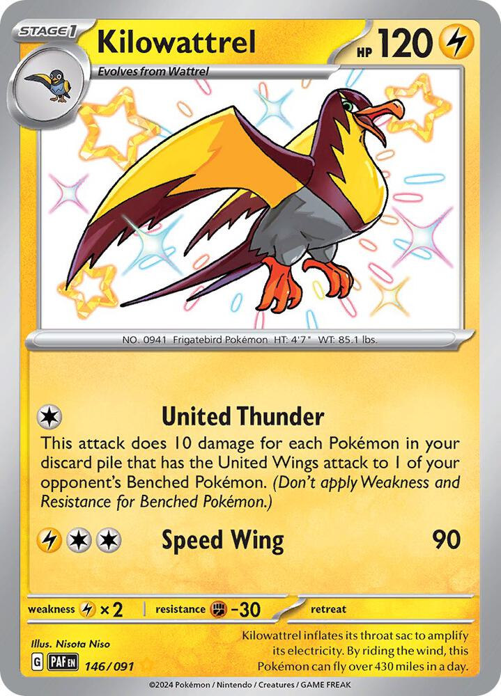 Kilowattrel - 146/091-SV: Paldean Fates-Shiny Rare-Holofoil