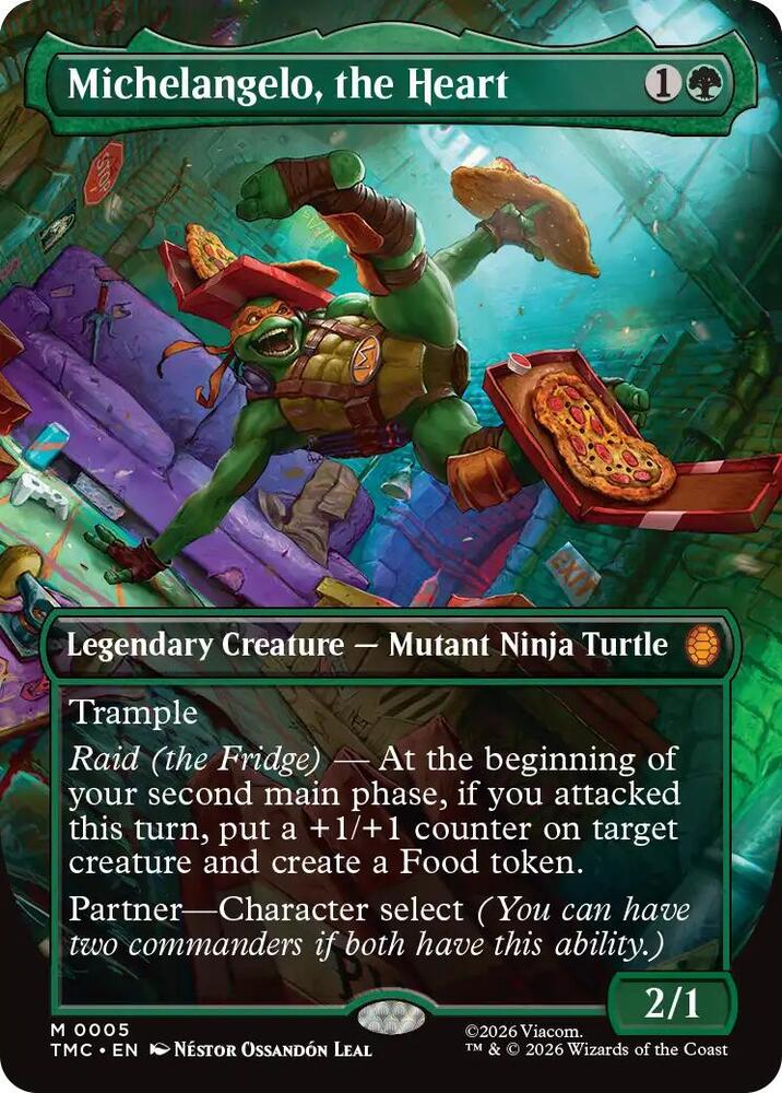 Michelangelo, the Heart (0005) (Borderless)-Commander: Teenage Mutant Ninja Turtles-M-Foil