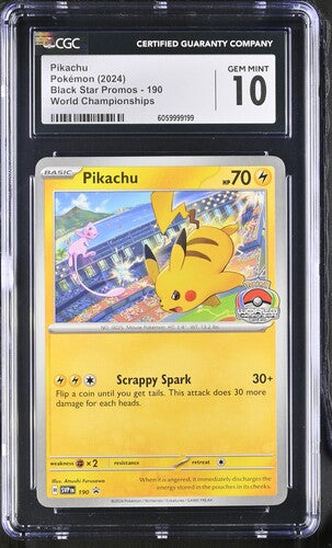 Pikachu Game Pokémon Year 2024 Language English Card Set Black Star Promos Card Number 190 Variant 1 World Championships Grade GEM MINT 10