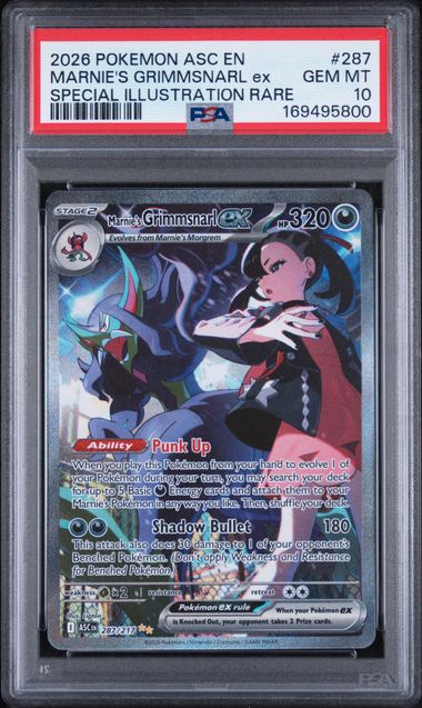 2026 POKEMON ASC EN-ASCENDED HEROES #287 MARNIE'S GRIMMSNARL ex SPECIAL ILLUSTRATION RARE PSA 10