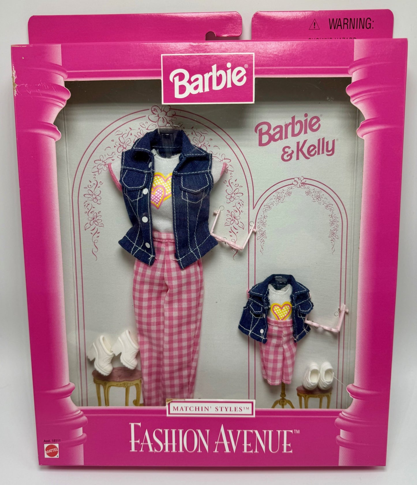1997 MATTEL Barbie & Kelly Matchin' Styles Fashion Avenue PINK GINGHAM