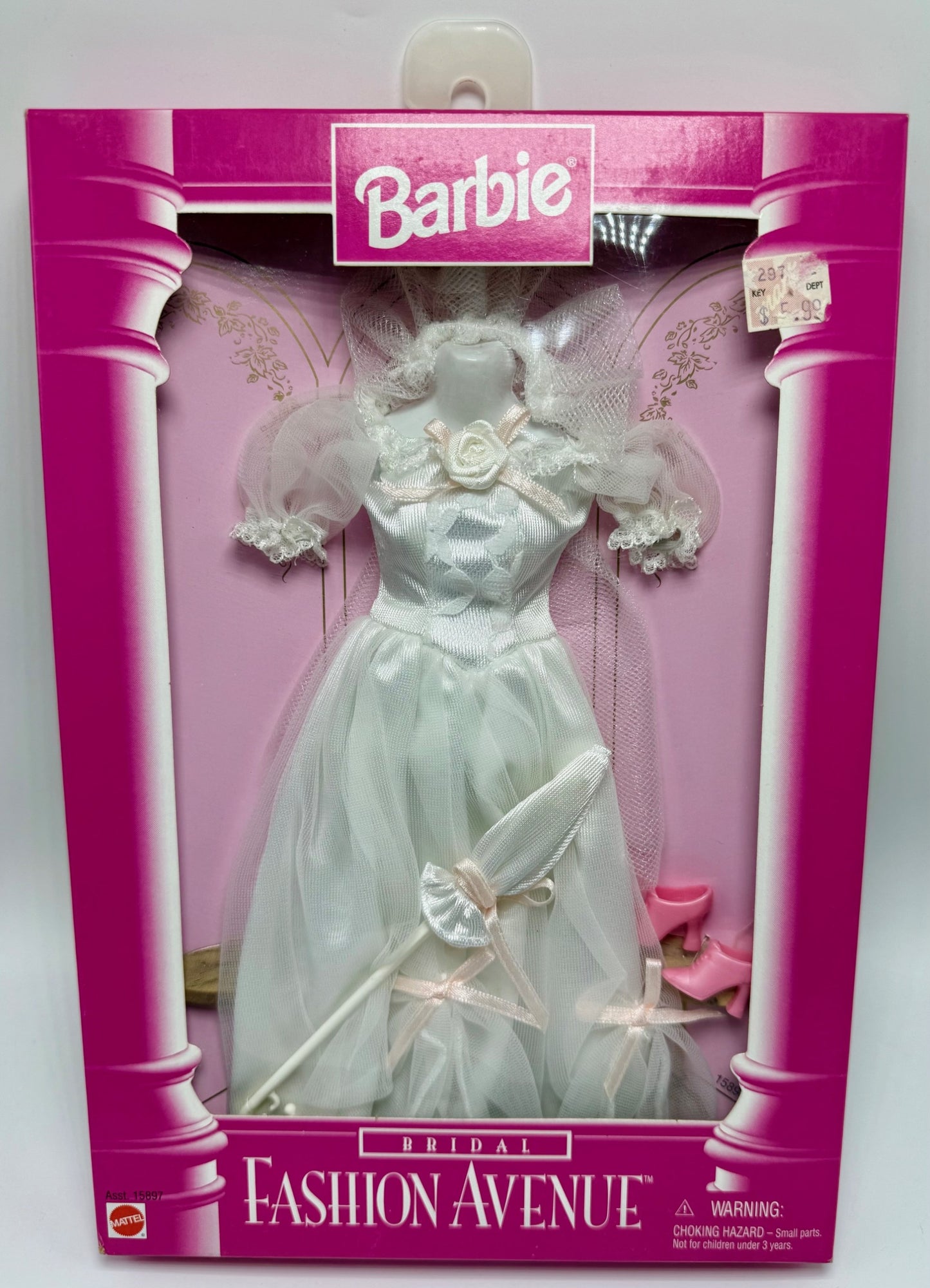 1996 Barbie Fashion Avenue Bridal White Gown with Pink Bows