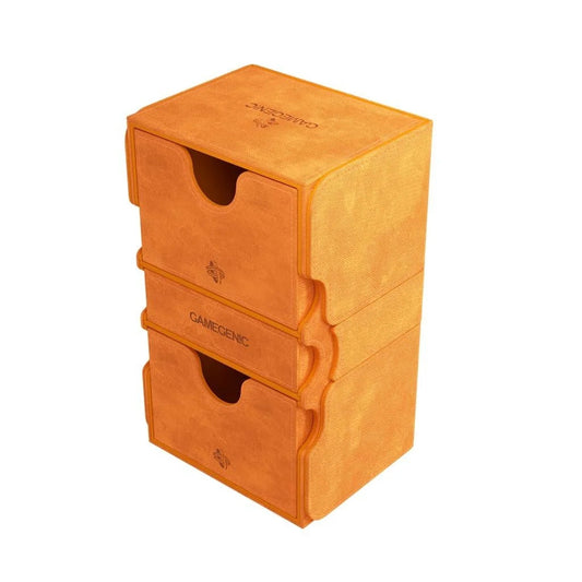 Gamegenic Stronghold 200+ XL Convertible Deck Box | Double-Sleeved Card Storage | Card Game Protector with Accessories Drawer | Nexofyber Surface | Holds Up to 200 Cards | Orange Color | Made