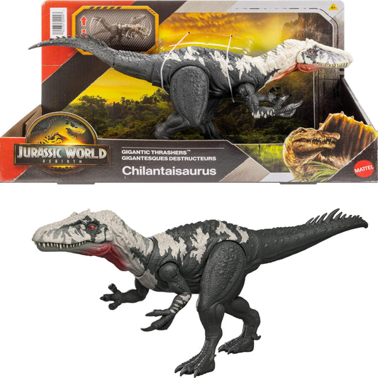 Mattel Jurassic World Rebirth Gigantic Thrashers Dinosaur Figure, Chilantalsaurus Large Species Toy, 2 Rampage Attacks