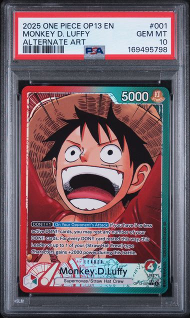 2025 ONE PIECE OP13-CARRYING ON HIS WILL #001 MONKEY D. LUFFY ALTERNATE ART PSA 10